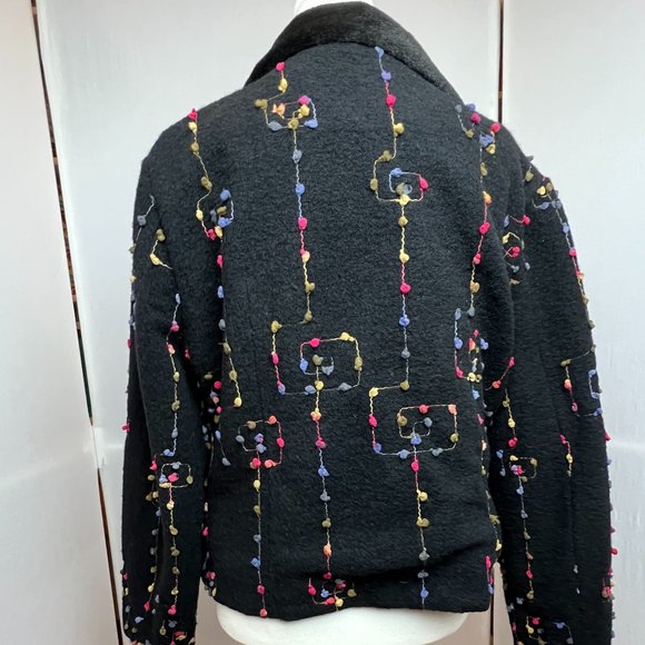 Tsunami Esq Black Wool Blend Embroidered Cropped Jacket Blazer Sz M Art-to-Wear - Picture 5 of 16